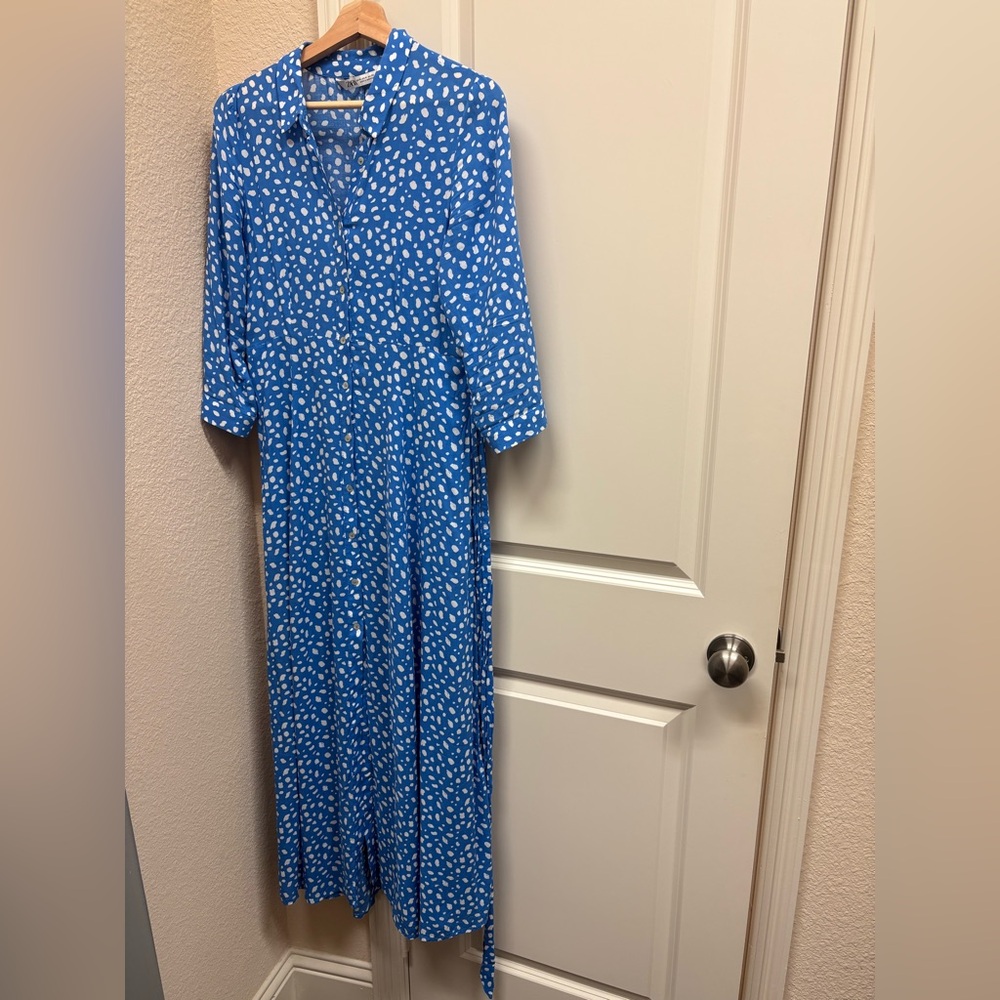 Zara Blue Polka Dot Marilyn Dress Medium